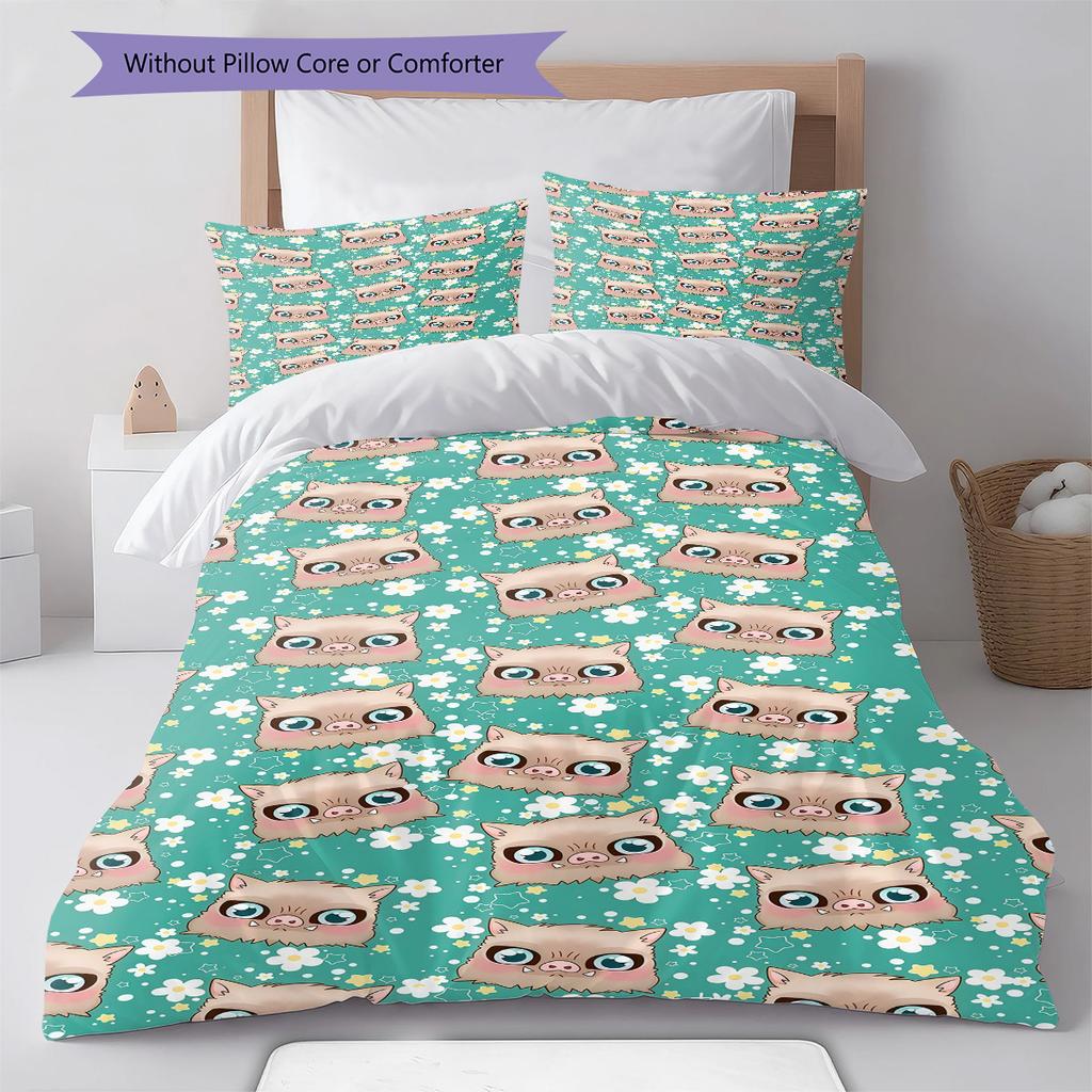 Dämonentöter Kunstmuster Bettwäsche Bettdecke Set Bettbezug Kissenbezug Zuhause Geburtstagsgeschenk(1 Bettbezug + 2 Kissenbezüge, ohne Füllung)
