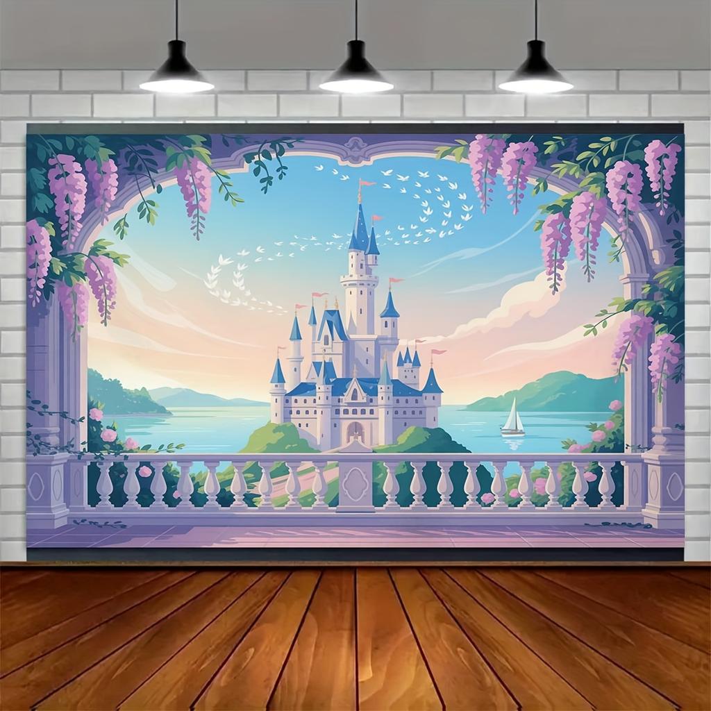2D Flat Surface 1 Piece. Beautiful Castle-themed Pattern Background Fabric Suitable for Photo Party Supplies and Events.
