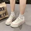 Classic White Canvas Shoes Women's Solid Lace-up Casual Thick-sole Shoes Platform Sneakers Fashionable Round-toe Walking Shoes