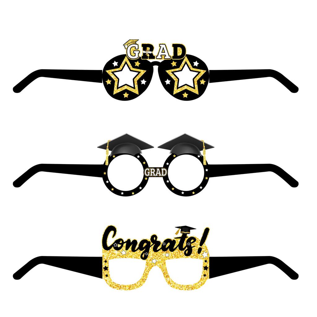 Pack Of 6 Black And Gold Graduation Glasses 2025 Glitter Eyeglasses For Photo Booth Props And Party Favors