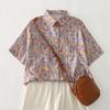 DIMANAF 2026 Summer New Plus Size Women Vintage Floral Print Short Sleeve Cotton Linen Shirt Blouse Tops