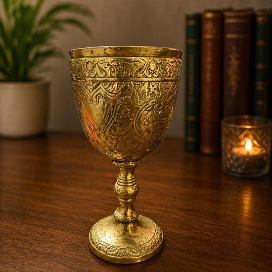 Handcrafted Brass Goblet – Ornate Medieval Chalice, Vintage Wine Cup, Renaissance Decor