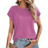Ladies Summer Short Sleeve O Neck Solid Color Jacquard Plaid Pullover T Shirt Top