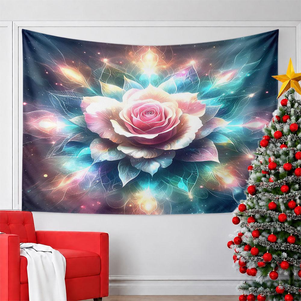 Glowing Rose with Cosmic Light Pattern Pattern Wall Hanging Tapestry Decorative Tapestry Home Decor for Bedroom and Living Room