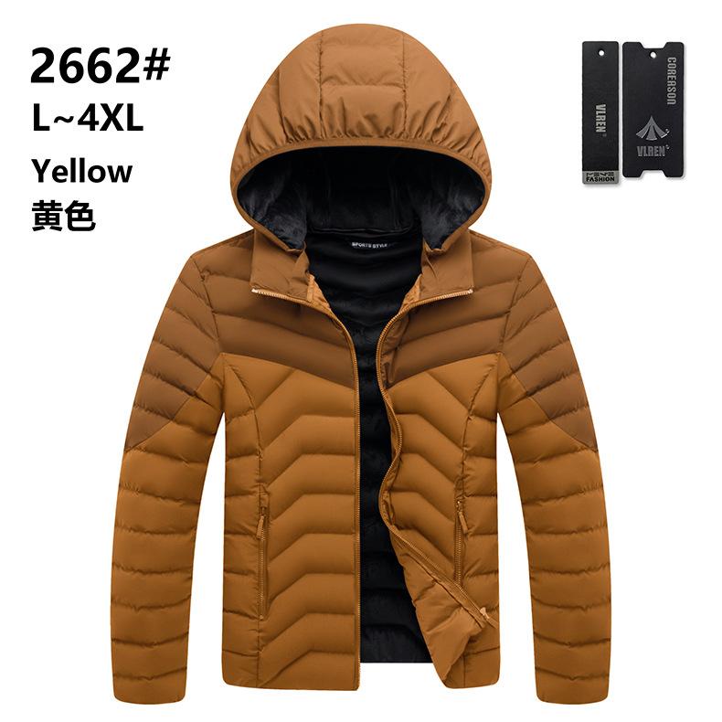 

Winter new casual men s Korean version of solid color warm cotton-padded clothes fashion trend striped hooded jacket L жовтий