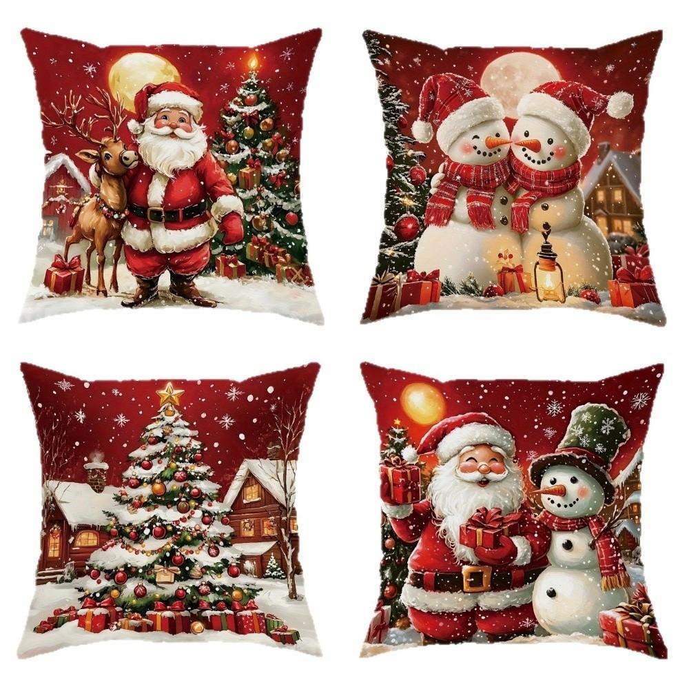 New Christmas Throw Pillow Covers Non-Real Embroidery 45x45 Festive Pillowcase Santa Claus Snowman Pillow Case Party Decor