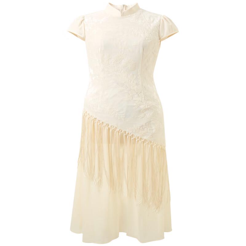 Sancai New Chinese Style Tasseled Burnout A-Line Long Dress