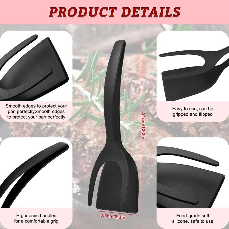 2 In 1 Grip Flip Tongs Egg Spatula Egg Flipper Frying Turning Grilling Kitchen Cooking Tool For Omelette Pancake Gadgets Cooking