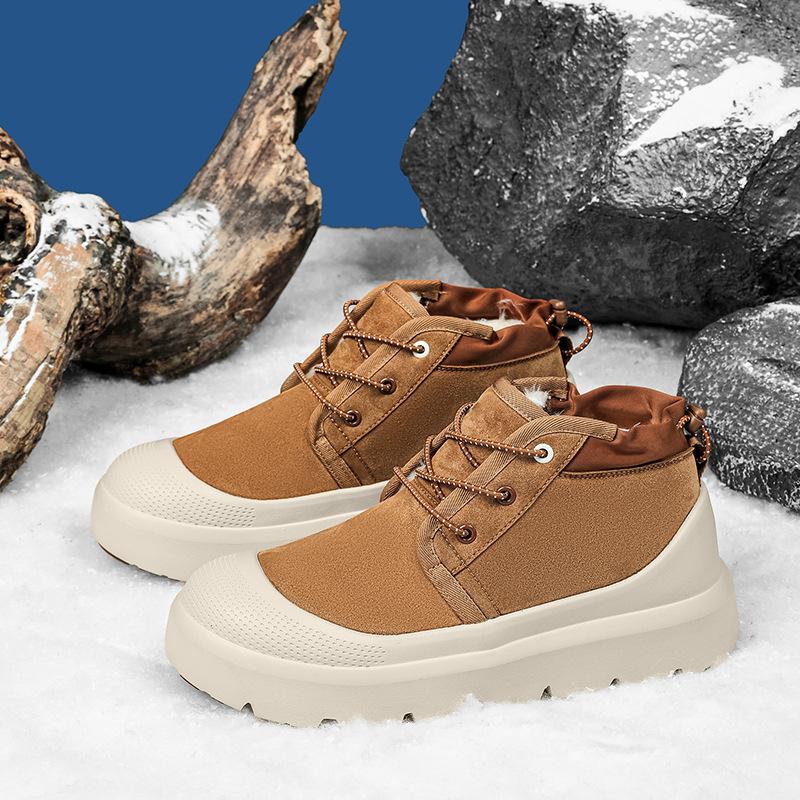 Stejné pro muže i ženy v zimě 2025, nové ležérní všestranné sametové teplé sněhule, větruodolné kotníkové boty a bavlněné boty proti mrazu.