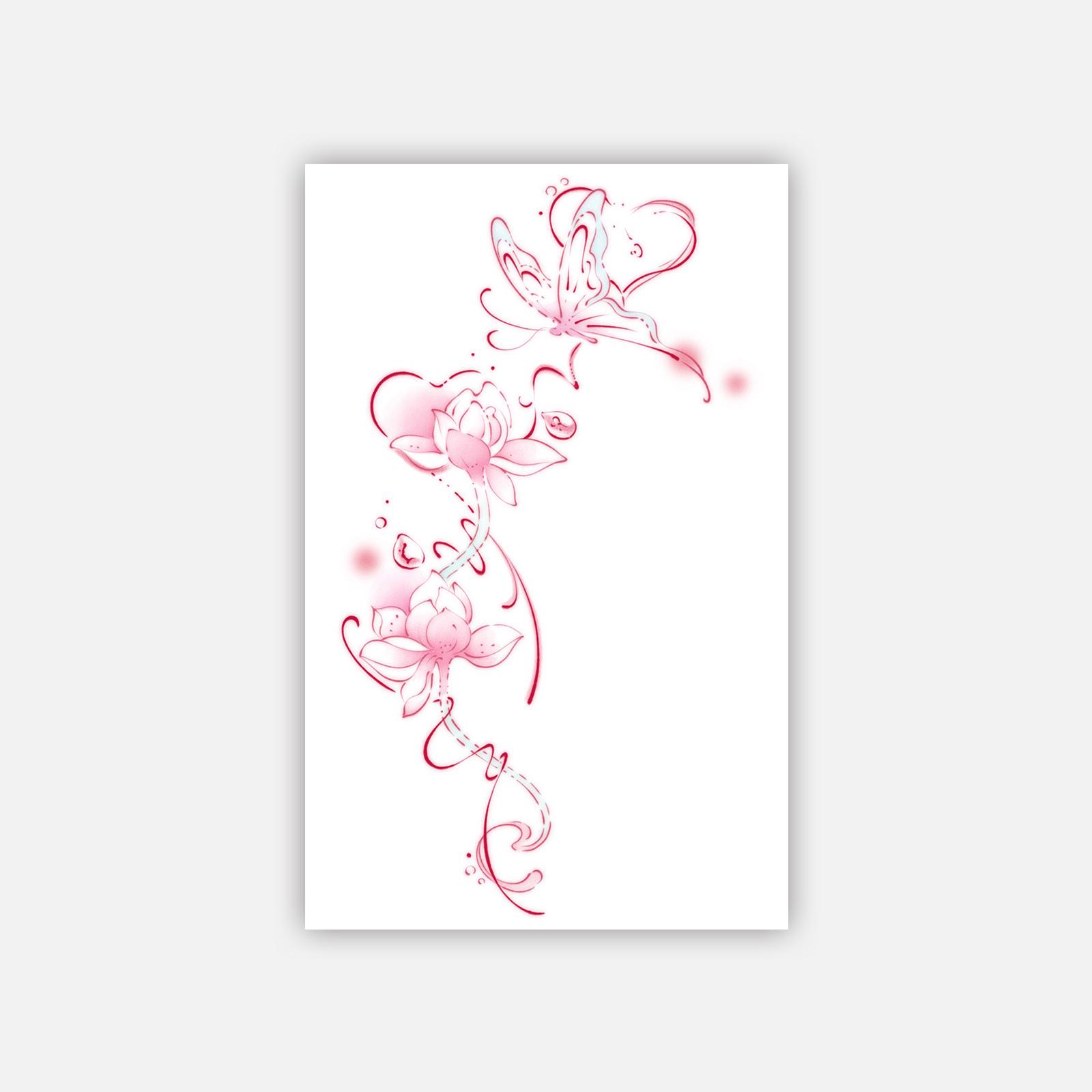 Little Fresh Personality Beautiful Hot Girl Pink Butterfly Lotus Lotus Back Tattoo Sticker 12*19CM