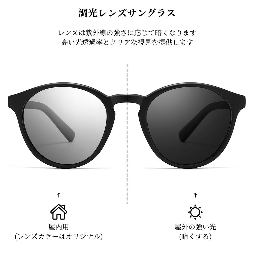 SUNGAIT Classic Vintage Round Polarized Sunglasses for Men and Retro UV400 Protection Frame Women, Style, (Black (Matte Finish)/Photochromic Lenses)