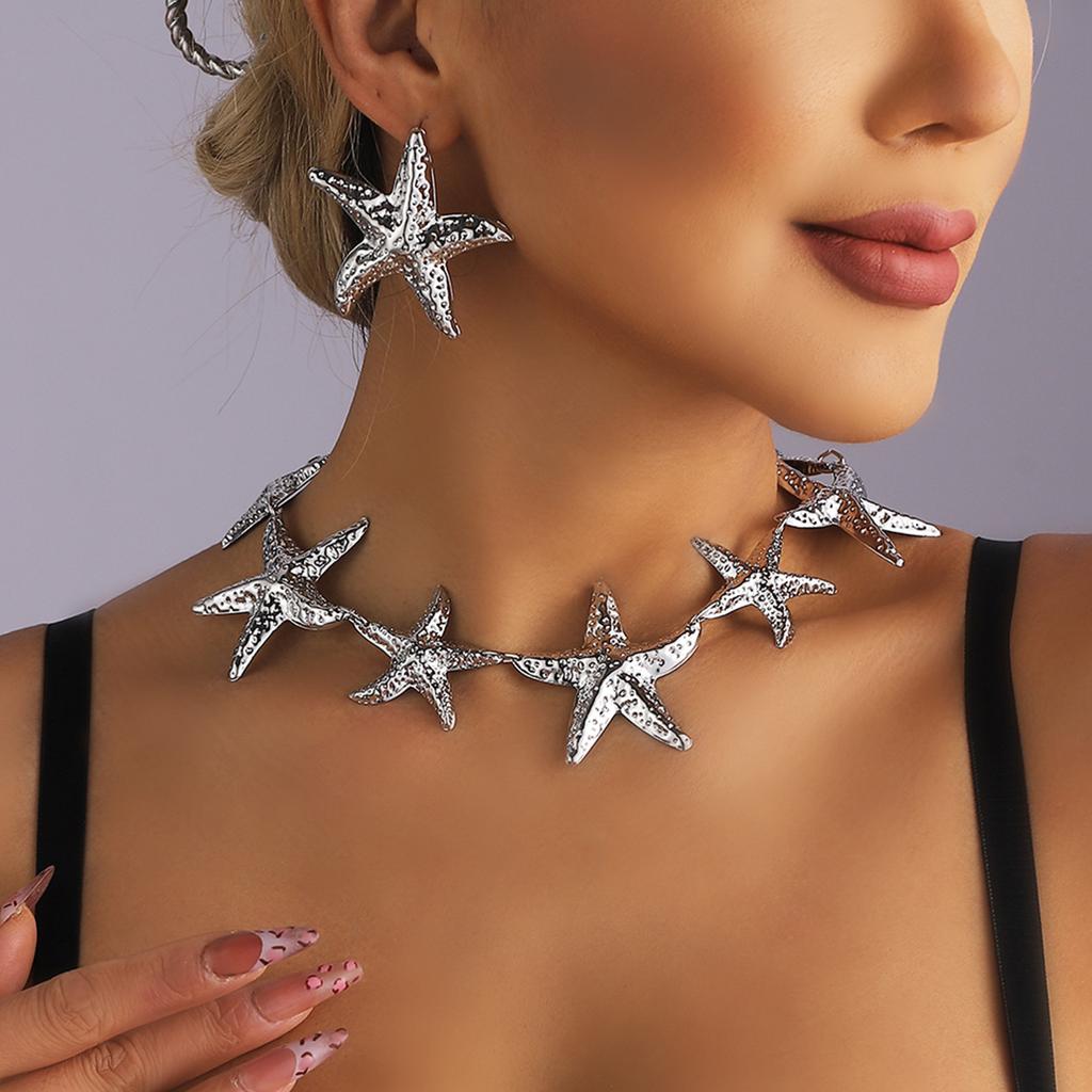 Temperament exaggerated starfish necklace fashion seaside vacation style earrings metal suit accessories women