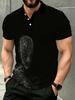 1pc Men'S Short Sleeve Polo Shirt, Multi-Size Available, Collar Button Design, Black Base Line Portrait Art Print, Casual Lapel Short Sleeve Top,