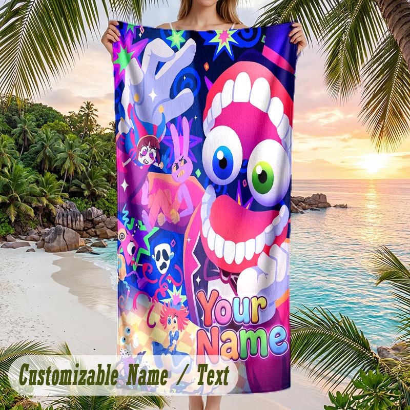 The Amazing Digital Circus Beach Towel, Personalized Custom Text, Quick Dry Soft Large Towel For Swimming Pool Travel
