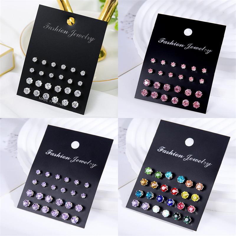 12/1 Pairs Shiny Zircon Stud Earrings Set For Women Men Daily Versatile Chic Color Crystal Ear Jewelry Gifts Accessorie