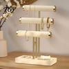 Velvet Jewelry Rack 3 Tier Organizer, T-shaped Holder for Bracelet, Dressing Table Necklaces Rings, & Earrings, Stand with Storage Tray Decorative