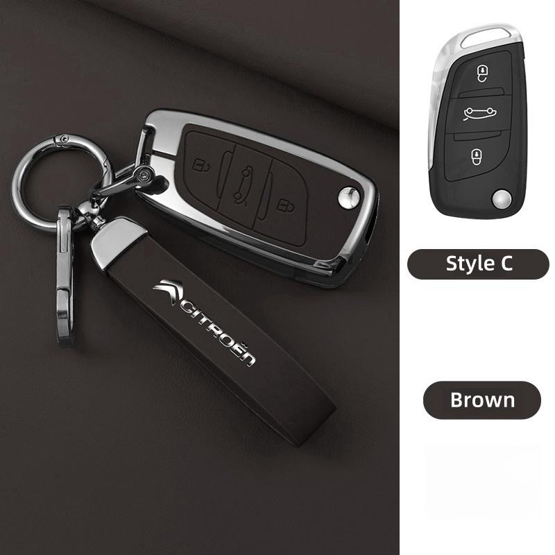 YKFEA1 Zinc Alloy Leather Car Key Case Cover For Citroen C1 C2 C3 C4 C5 C6 C4L Berlingo Picasso Jumpy Nemo Aircross Sega C5 X VTS C3 XR