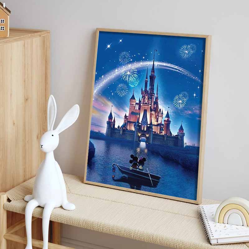 Disney Diamond Painting Classic Castle with Mickey and Minnie Romantic Theme Illustration DIY Kit Adult Arts and Crafts Home Decor and Gift