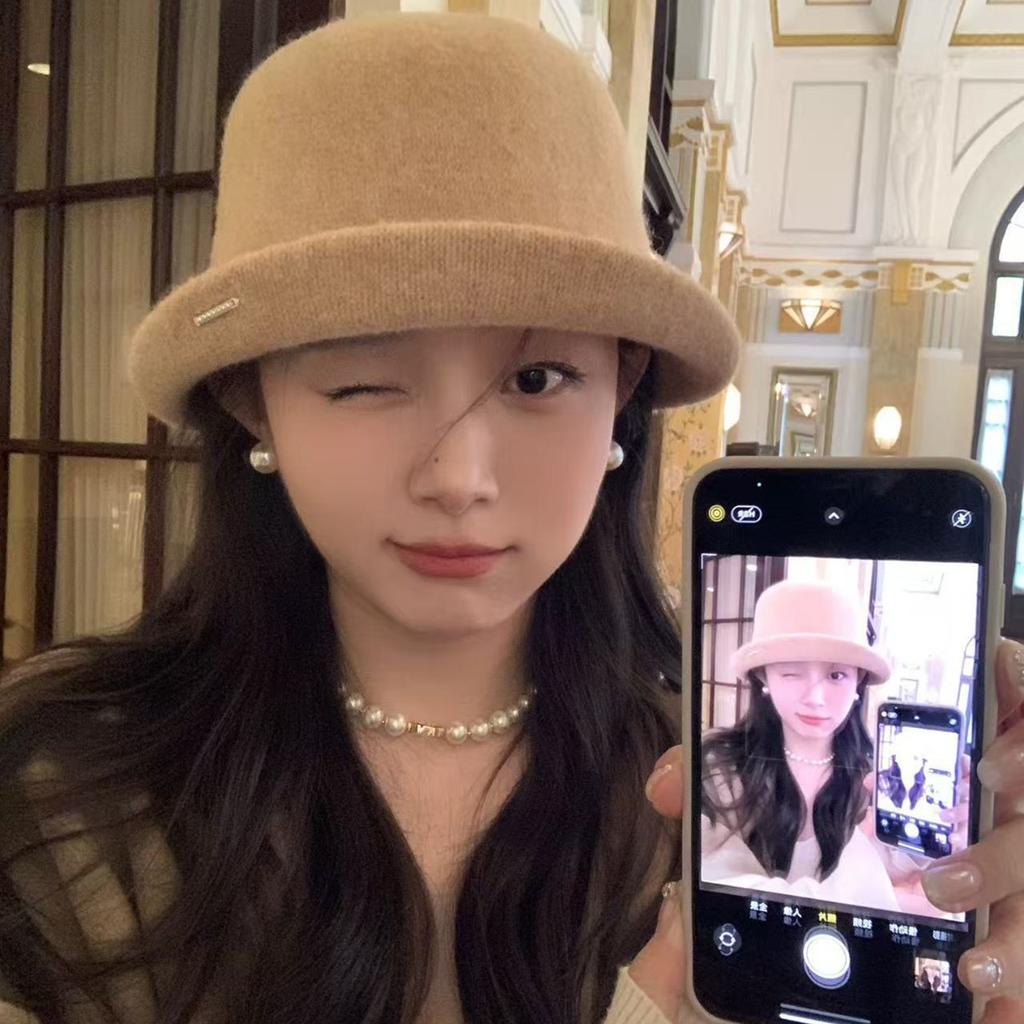 High-quality crimped wool top hat women's autumn and winter fashion daughter hat showing face little fisherman hat children's basin hat