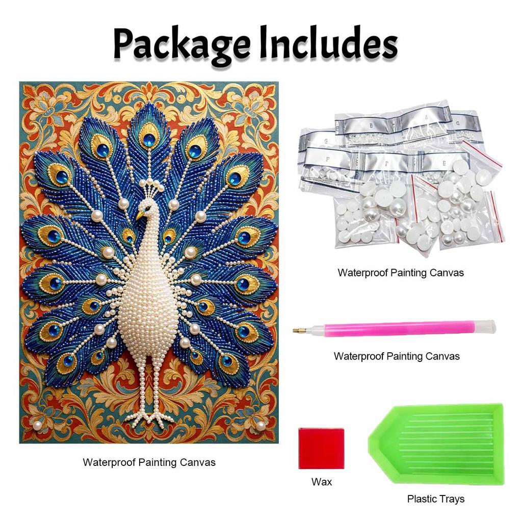 5D Round Pearl Painting Kit Elegant Peacock Pattern DIY Handmade Rhinestone Art Home Interior Decor Gift