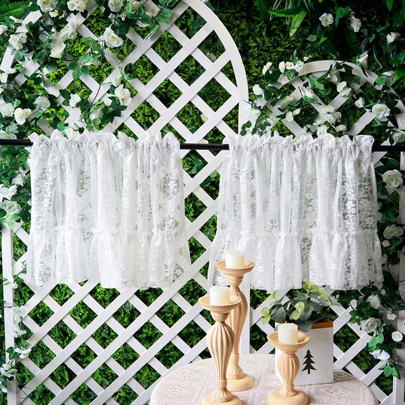 1Pc Short Curtains Window Wine Cabinet Door Polyester French Style Lace Kitchen Small Valance Jacquard Half Tulle Ruffle Curtain