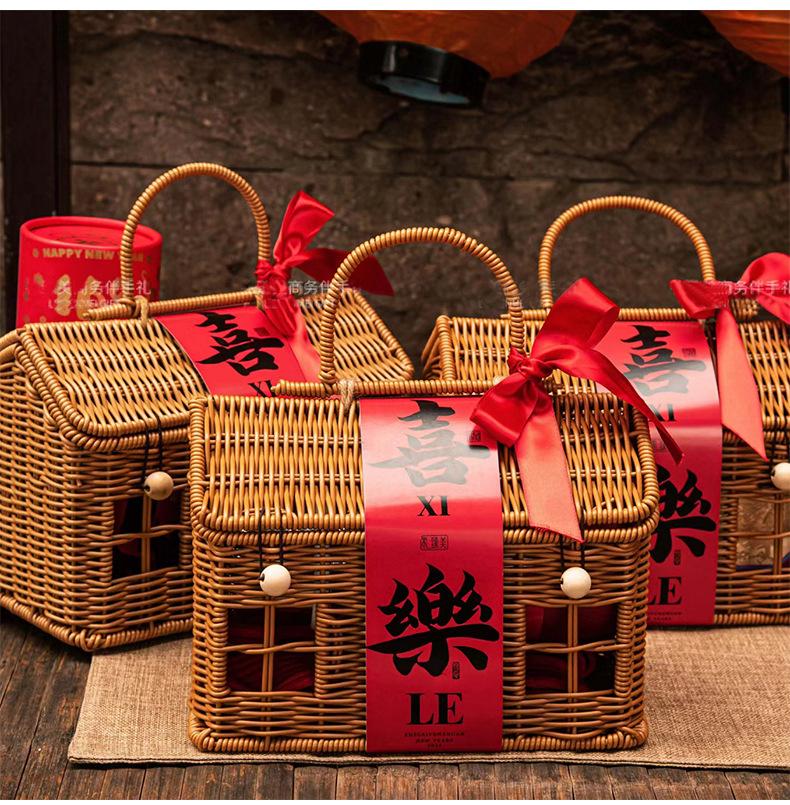 Rattan Storage Basket New Year Xmas Gift Packaging Box Creative Handbag Birthday Gift Vine Weaving Handbag Vine Woven Gift Box