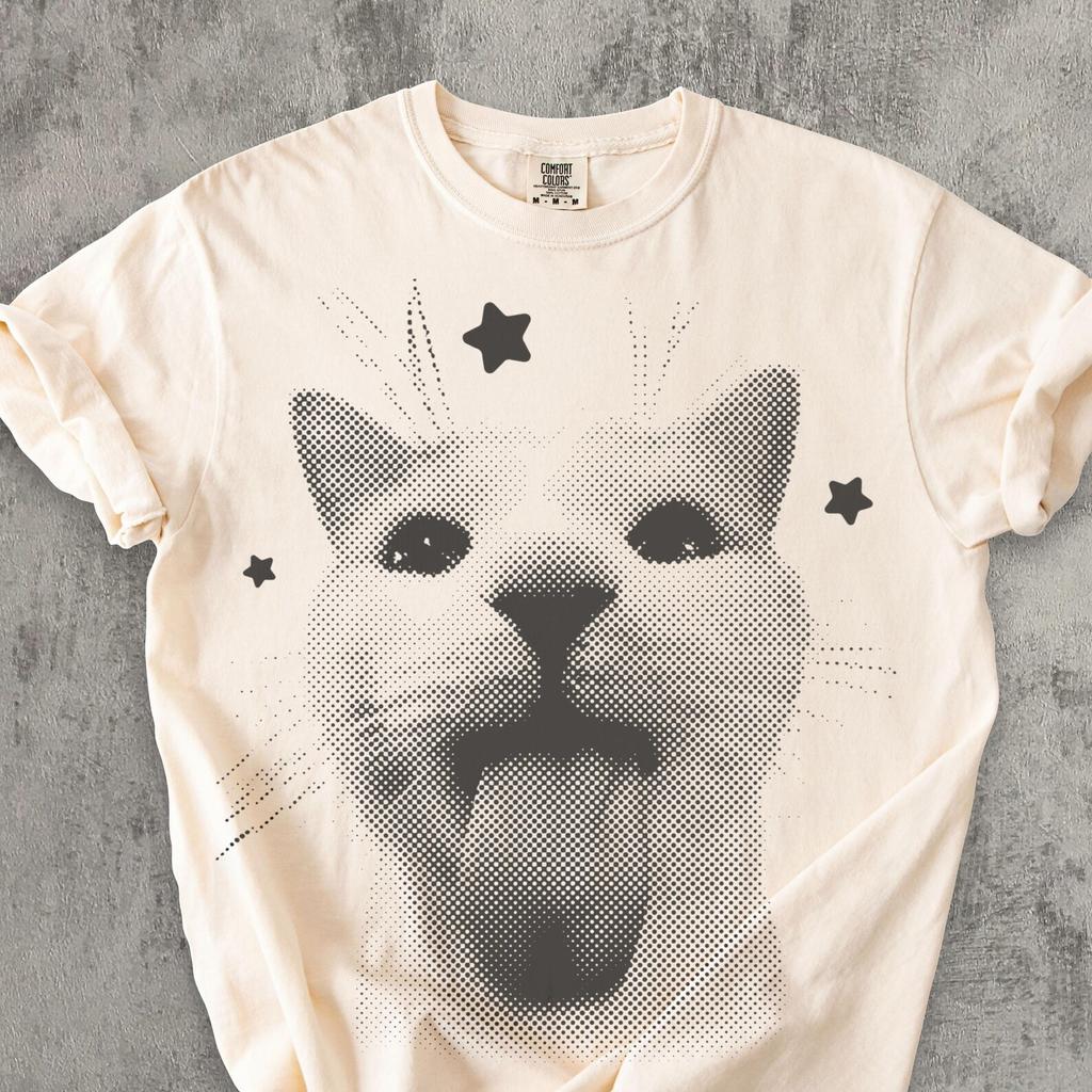 Funny Y2k Cat T shirt, Silly Cats Tee, 90s Retro Kitten Shirt, Ironic Shirts, Vintage Graphic Tees, Comfort Colors, Meme T shirt, Gag Gifts