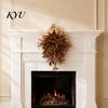 Country Style Fireplace Decoration Artificial Autumn Olive Leaf Wreath for Front Door, Retro Hanging Garland Harvest Festival Wall with Bow