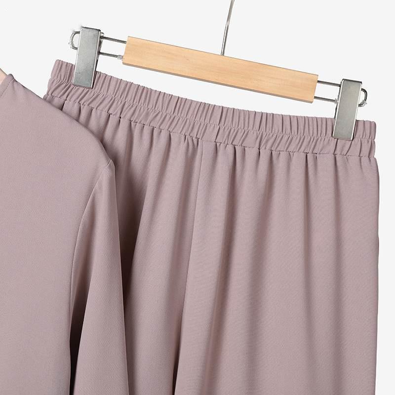 Dámský skromný módní set 2024 jednobarevný pulovr midi šaty a dlouhé kalhoty - kolekce Blízkého východu jaro/podzim