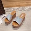 Summer Women Fashion Sexy High-heeled Thickened Outdoor Sandals, Leisure Retro Ethnic Fish Mouth Open-toed High-heeled Slippers