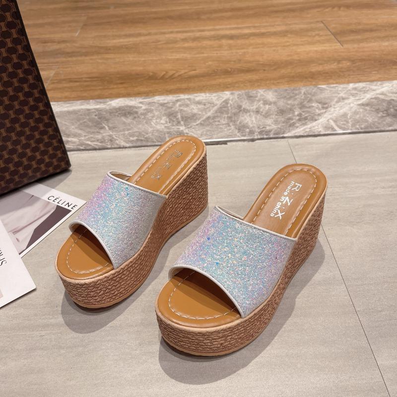 Summer Women Fashion Sexy High-heeled Thickened Outdoor Sandals, Leisure Retro Ethnic Fish Mouth Open-toed High-heeled Slippers