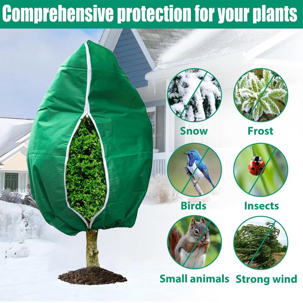 Plant Freeze Protection Cover with Drawstring Zipper Reusable Winter Outdoor Tree Shrubs Potted Plants Frost Protection Bag