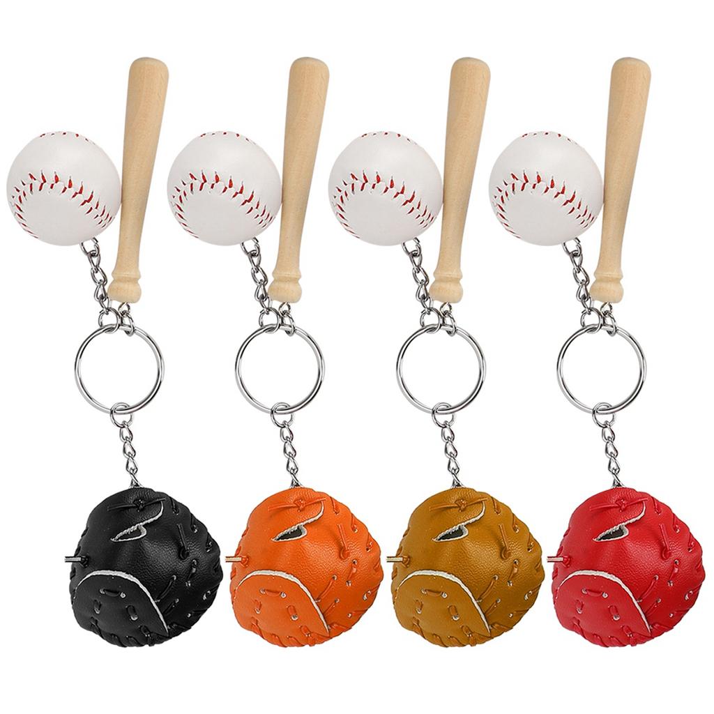 4pcs Mini Baseball Bat Ball Kit Keychain Keyring Pendant Decoration for Bags Key