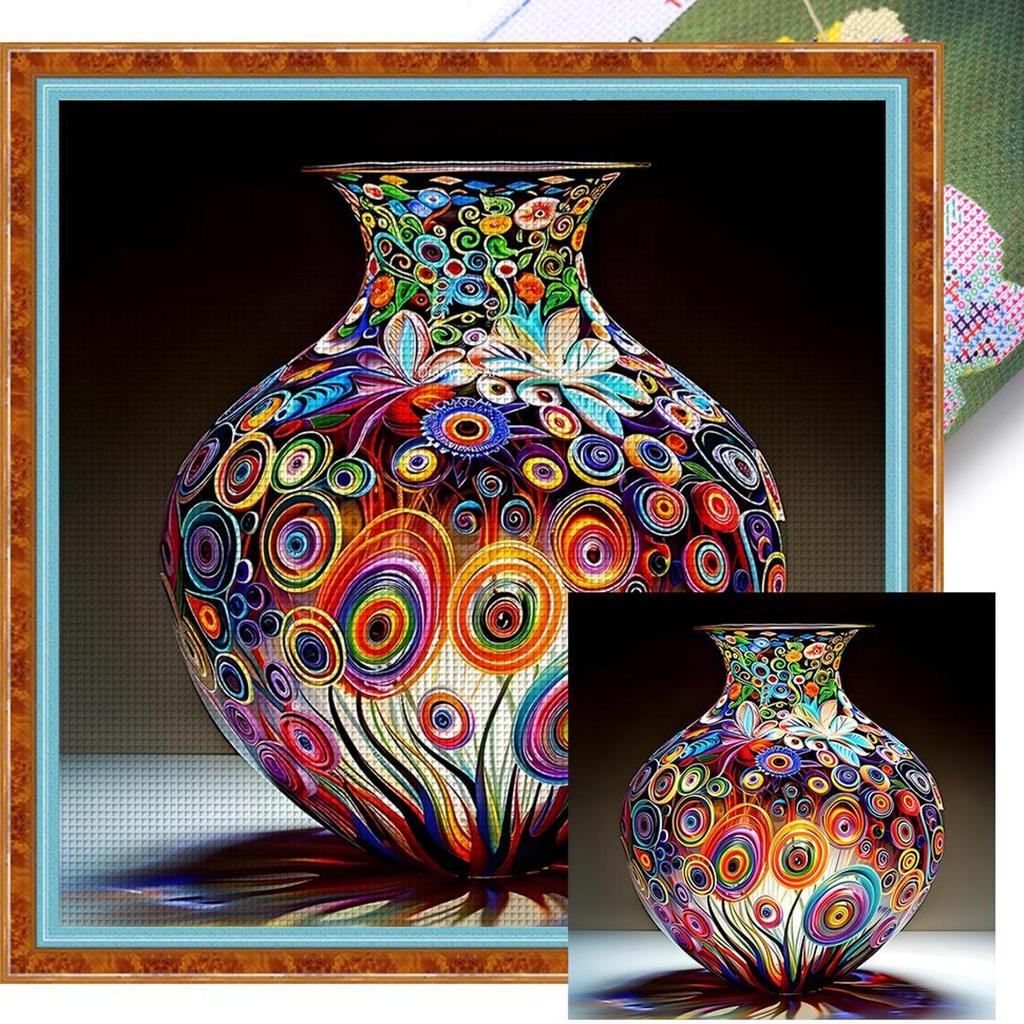 Full Embroidery cotton Thread 11CT Printed Glass Vase Cross Stitch 50x50cm