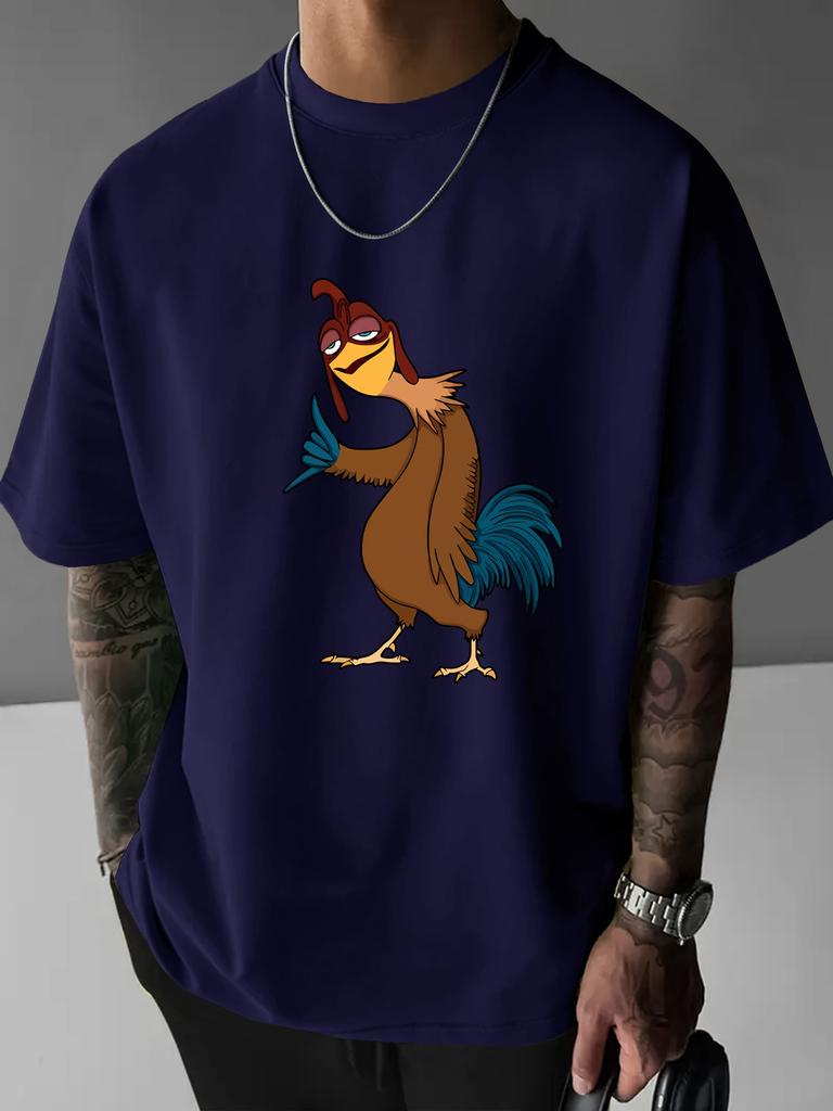 2026 New Mens Trendy Loose Fitting Round Neck Tshirt Casual Daily Cool Short Sleeved Funny Cartoon Pattern Print