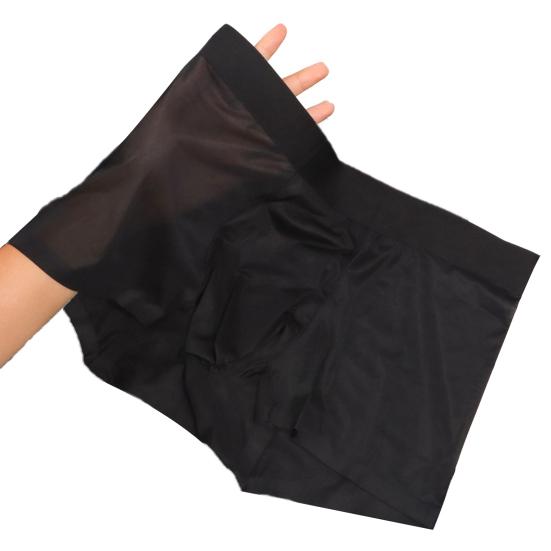 Men Boxer Underwear Mid-rise Tight Cut High Elasticity Shorts Briefs Seamless See-through Solid Color U-Convex Panties