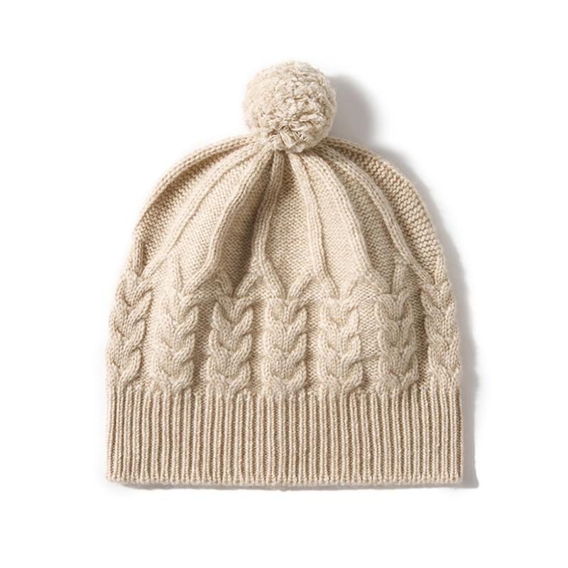 Cashmere Autumn and Winter New Women's Solid Color Twist Outdoor Warm Fur Ball Ear Protection Knitted Casual Hat