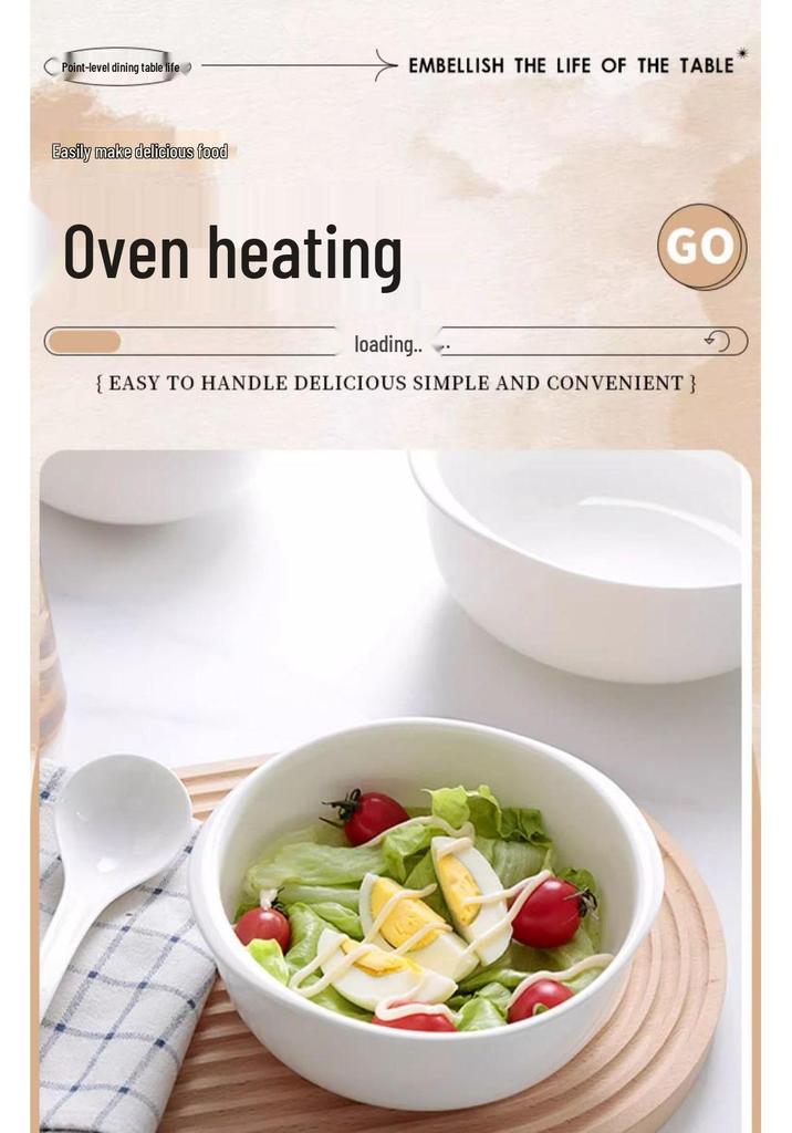 High-Quality White Bone China Double Ear Noodle Bowl – Stylish, High-Temperature Resistant, Deep Plate for Young People