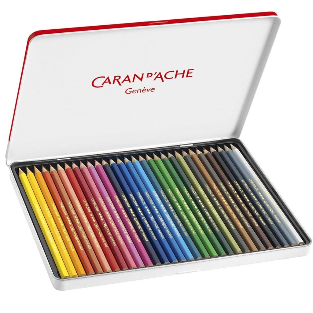 Caran d'Ache 1284-730 Swisscolor Oil-Based Colored Pencils, 30-Color Set in a Tin