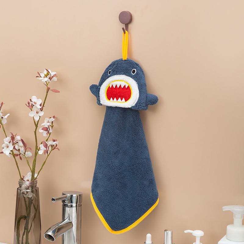 Cute Pig Embroidered Hanging Hand Towel, Absorbent Coral Fleece Kitchen Towel, Dish Cloth