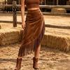 Damen Rock Midi Rock, Hohe Taille Schlankmachend mit Asymmetrischem Quastenbesatz, Hoch tailliert Unifarben Lässig für Arbeit Freizeit Tägliche Kleidung Leicht
