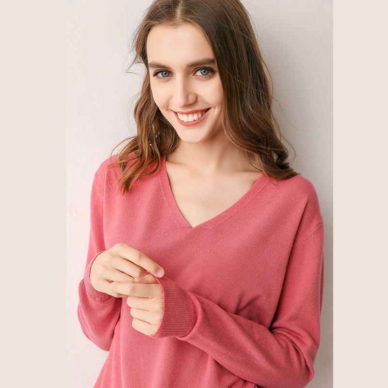 Leichter V-Ausschnitt Strickpullover - Damen einfarbiger Pullover für Frühling & Herbst
