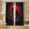 2 Stück Digital bedruckte Vorhänge, Schwarze Krähen Roter Blutmond Äste, Gothic Horror Halloween Fensterdekoration für Gothic Zuhause