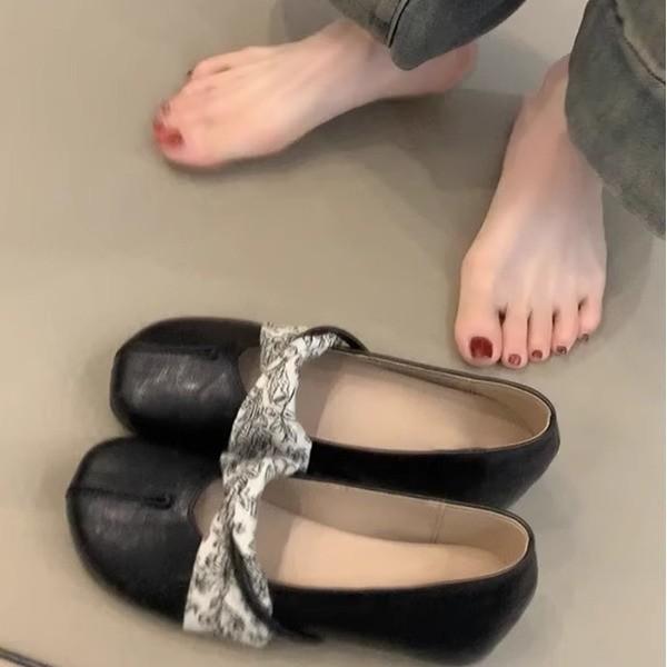 Sheepskin version~ New Chinese ballet style round head small single shoes women's one-pedal inner height increase shallow mouth flat Mary Jane shoes