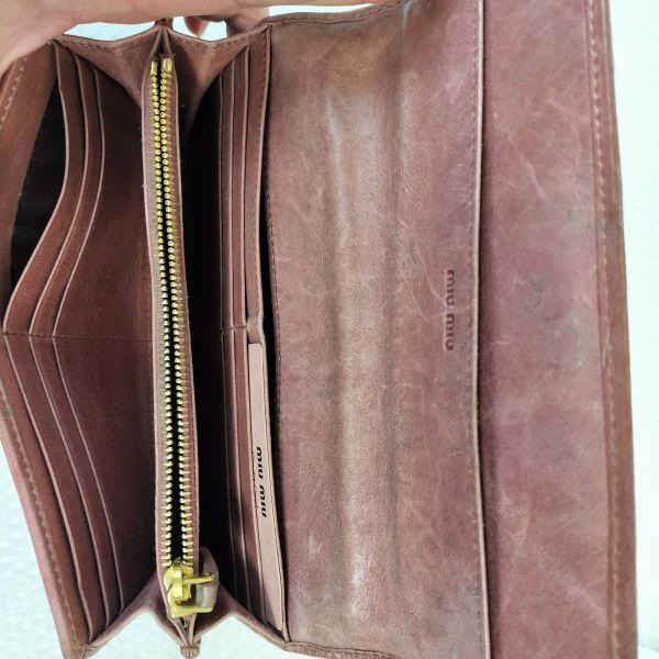 MIUMIU Matelassé-Leder Lange Geldbörse Rosa AZALEA Plissiertes Leder(GEBRAUCHT)