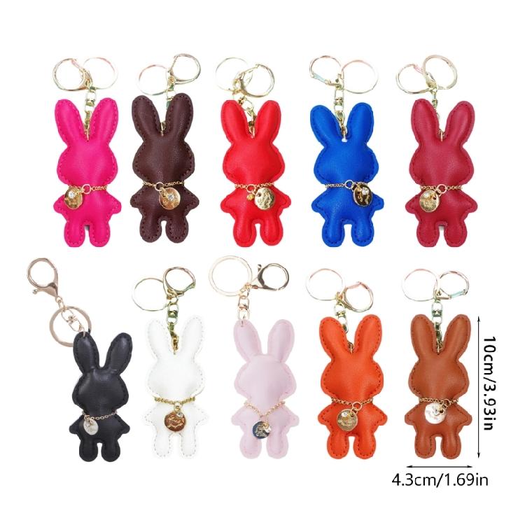 Fashionable Rabbit Keychain Artificial Leather Bunnys Pendant Keyring for Women Handmade Key Chain Bag Accessory