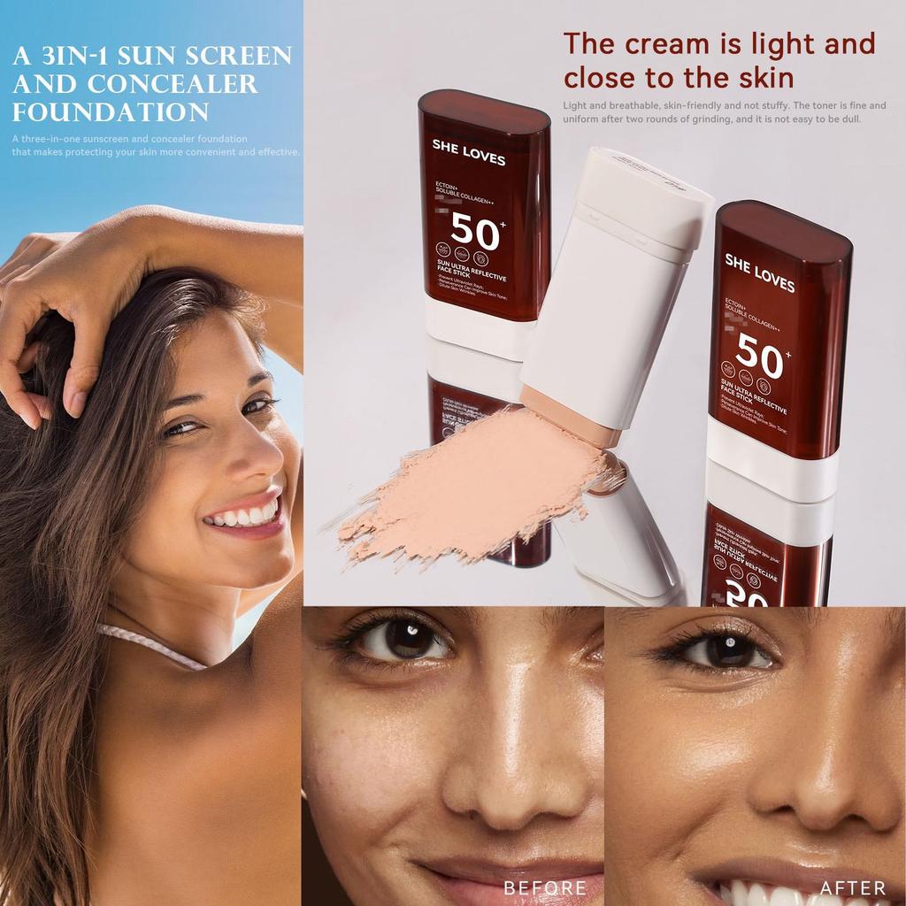 Exclusive 50+ SPF Sunscreen Foundation Stick - Long-lasting, Non-transfer, Lightweight Concealer