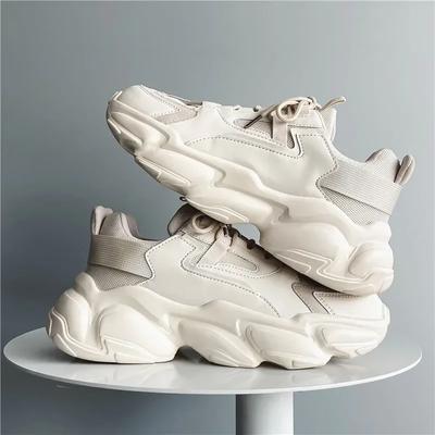 Solid Chunky Sneakers Men's Running Shoes 2025 Fashion Casual Breathable Leather Mesh Increased Thick Platform Designer Shoes