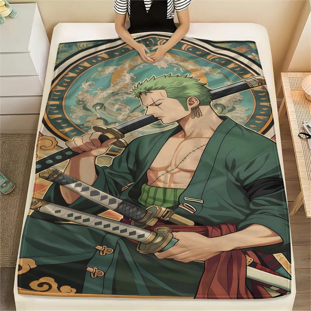 One Piece Roronoa Zoro Flannel Blanket Charming Printed Pattern Fit For Bedroom Chair Sofa Bed Picnic Travel -HE70