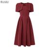 ZANZEA Women Elegant Casual Round Neck Short Sleeve A-line Dress